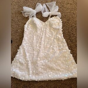 White Sequin Kids Dress with Tulle Straps